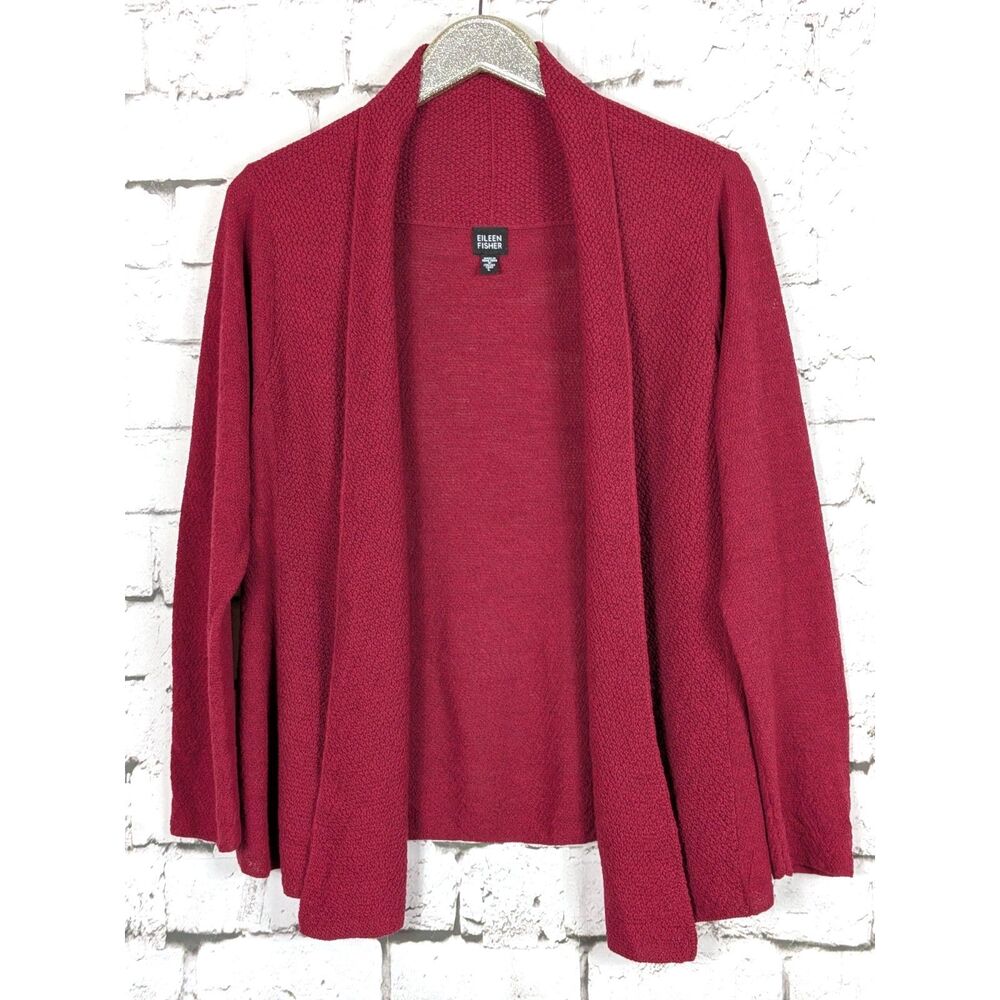 EILEEN FISHER 100% Wool Italian Yarn Open-Front Cardigan Waterfall Collar Large